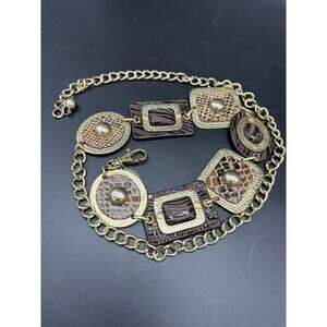 Vintage Chico’s animal print chain belt festival Lagenlook boho
